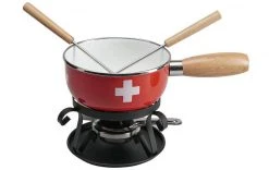 Nouvel Käsefondue-Set CH-Kreuz 5 Teile, Rot/Weiss - Fondue Set
